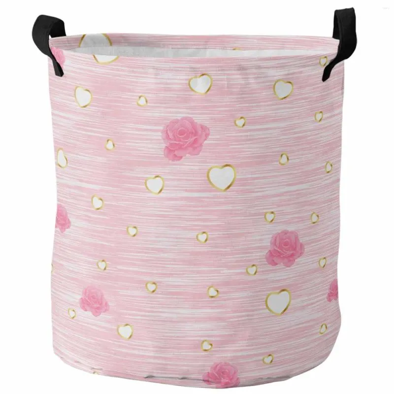 Torby na pranie walentynkowe miłość róża Rose Róż Składany koszyk Kid Kid Waterproof Room Dirty Onching Organizer