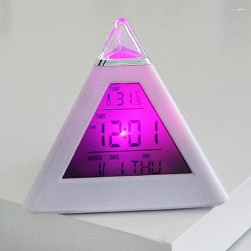 테이블 시계 LED 디지털 시계 피라미드 모양 변경 색상 온도 날짜 시간 표시 홈 E2S