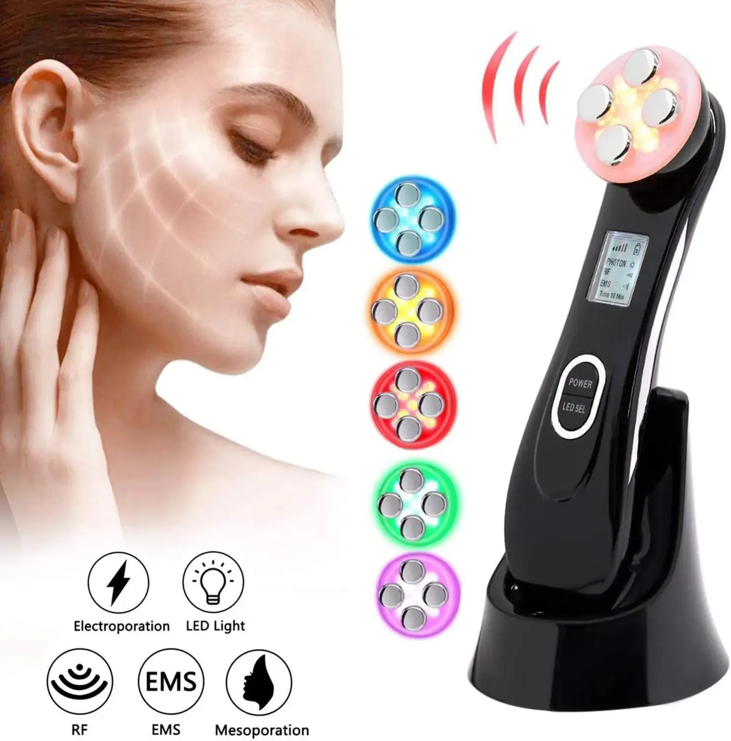 EMS Facial Mesotherapy Electroporation RF Radio Frequency Machine LED Pon Face Beauty Lifting Massager Skin Wrinkle Care 240318