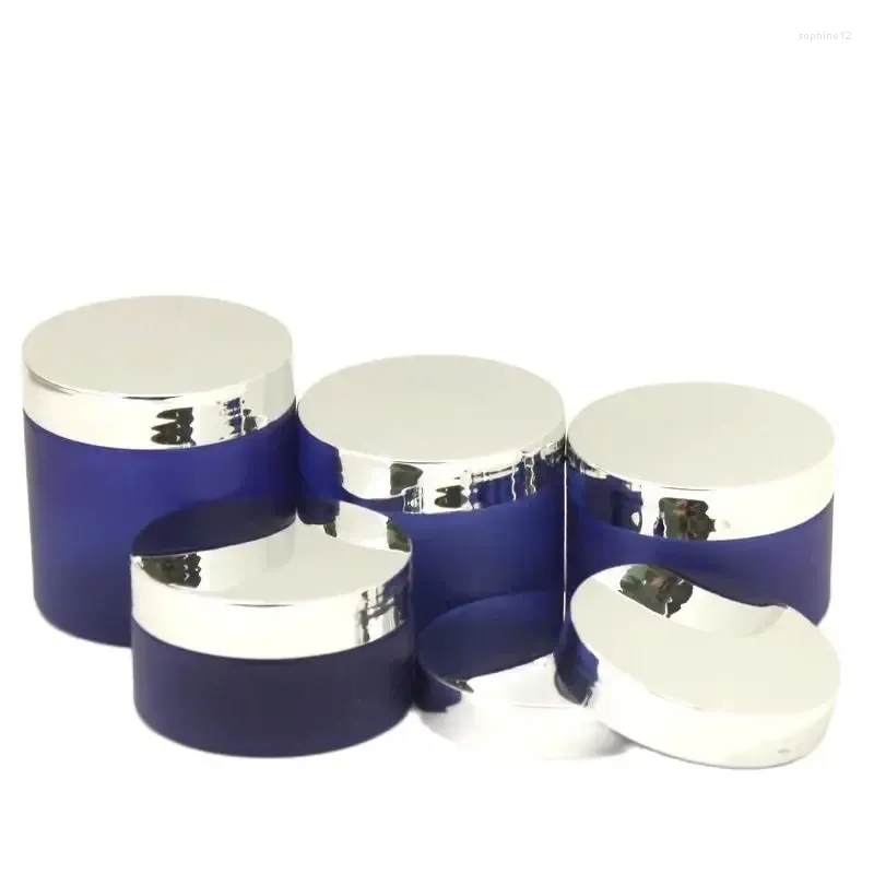Bouteilles de stockage 24 pièces conteneurs cosmétiques vide crème Pot brillant argent couvercle gel bleu maquillage pots en plastique large bouche bouteille 100g 120g 150g