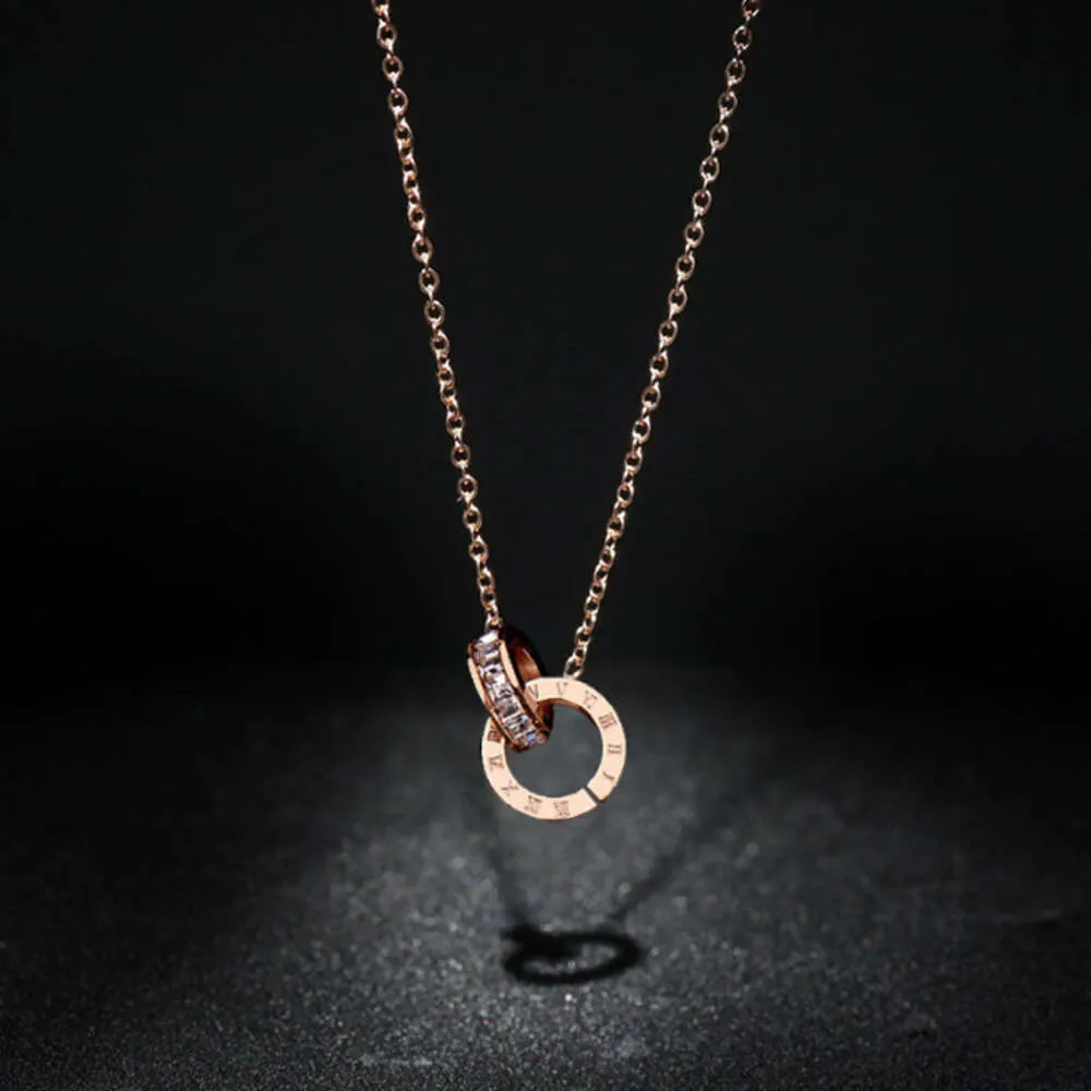 Classic Design Famous Brand Roman Numerals Pendant for Titanium Steel Woman Necklace Jewelry Female Top Qu