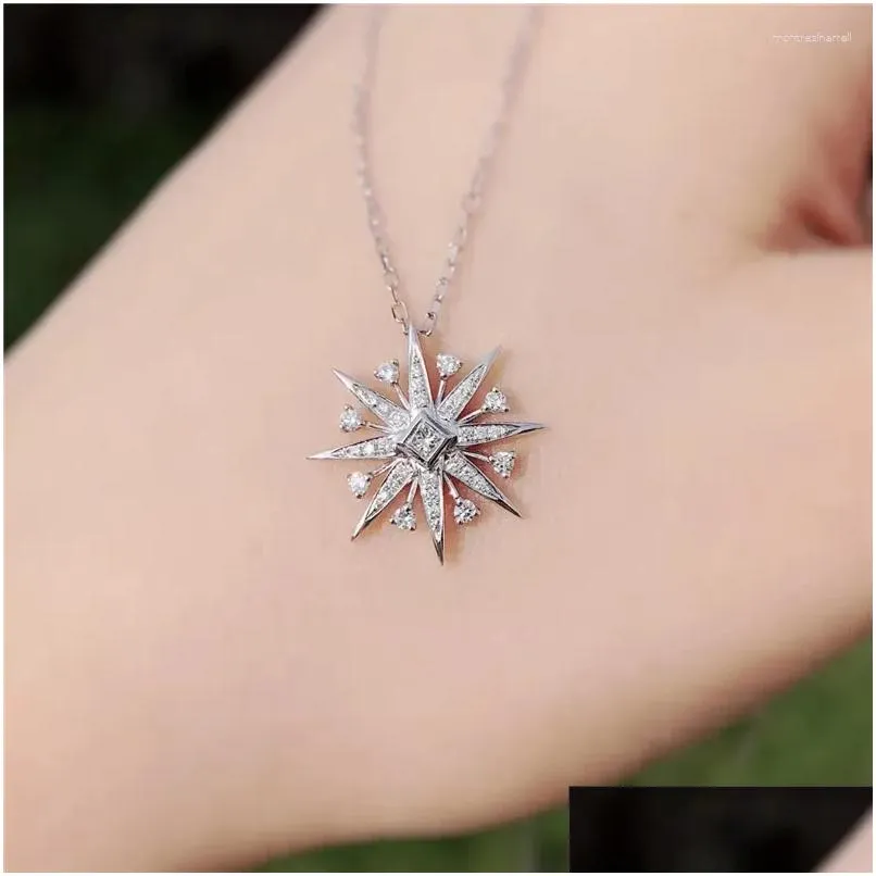 Chains Korean Ladies Ins Snowflake Sterling Sier S925 Necklace Light Luxury Sun Flower Clavicle Chain For Girlfriend Christmas Gift Dr Otji2