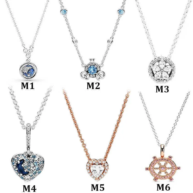 S925 Pan Jiaduola Sterling Sier Di s Ni Style Pumpkin Car Necklace Blue Moon Heart Necklace As a Gift for Girlfriend