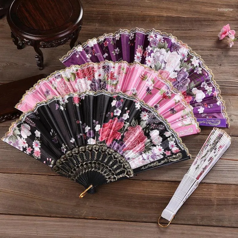 Decorative Figurines Hand Held Folding Dance Fan Wedding Party Lace Silk Flower Chinese Style Summer Supplies