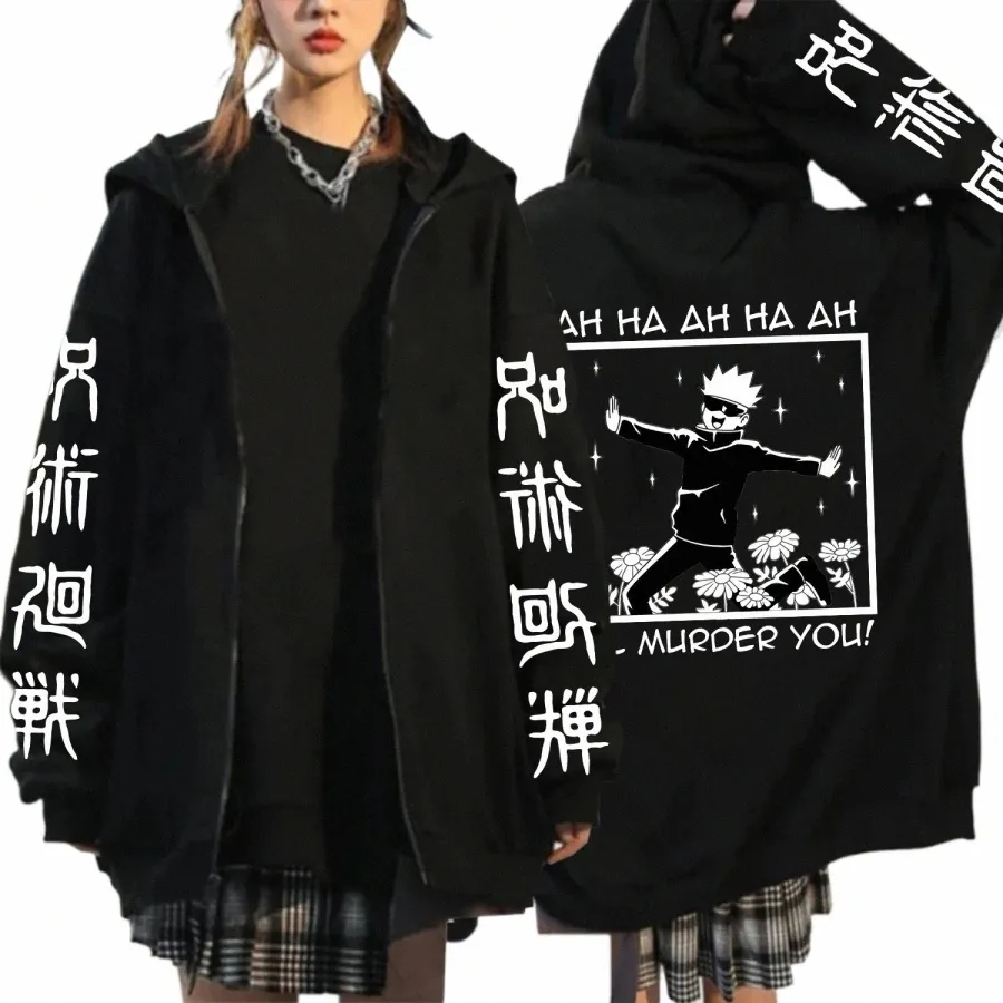 Jujutsu Kaisen Gojo Satoru Print Reißverschluss Hoodies Lustige Mnaga Sweatshirts Männer Lg Sleeve Herbst Winter Plus Größe Zip-up Hoodie t5Ao #