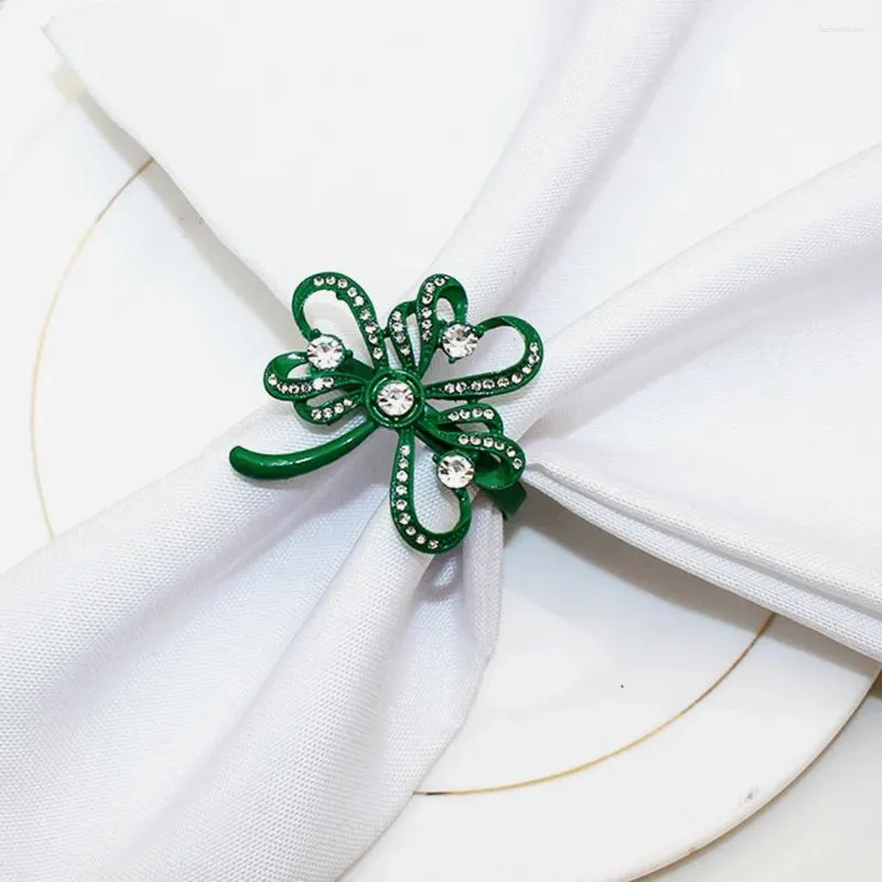 Nappe de Table, 4 pièces, ronds de serviette pour la saint-Patrick, porte-boucles de serviette en alliage de Shamrock en strass