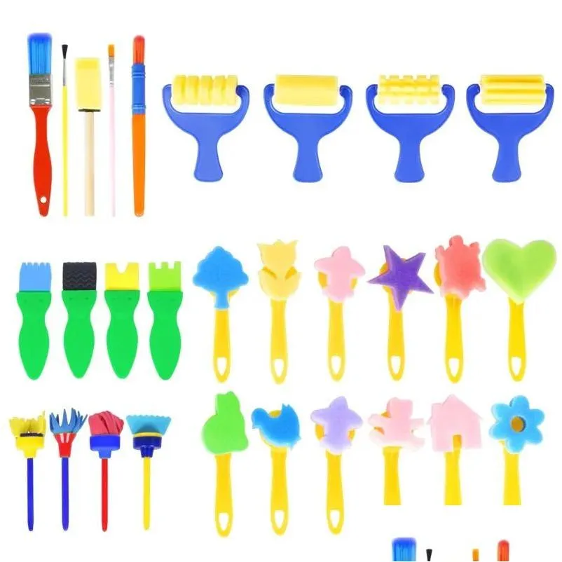 Dessin Peinture Fournitures 29pcsset enfants bambin éponge tampon brosse Ding jouets Garten éducatif bricolage art artisanat iti créativité enfants Dhqad