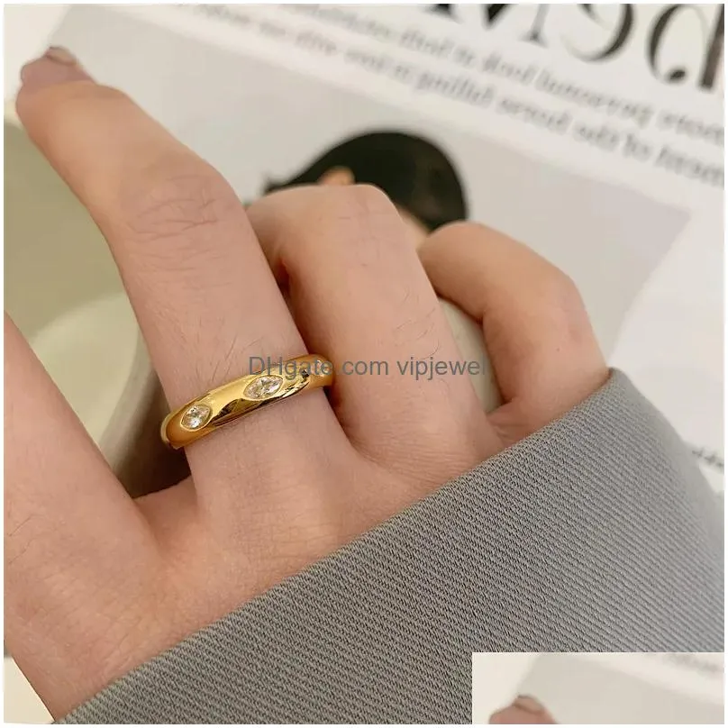 Wedding Rings 18K Gold Plated Green Clear Zircon Ring For Women Stainless Steel Couple Female Aesthetic Jewelry Dainty Gift 2023 Dro Dh3Jk