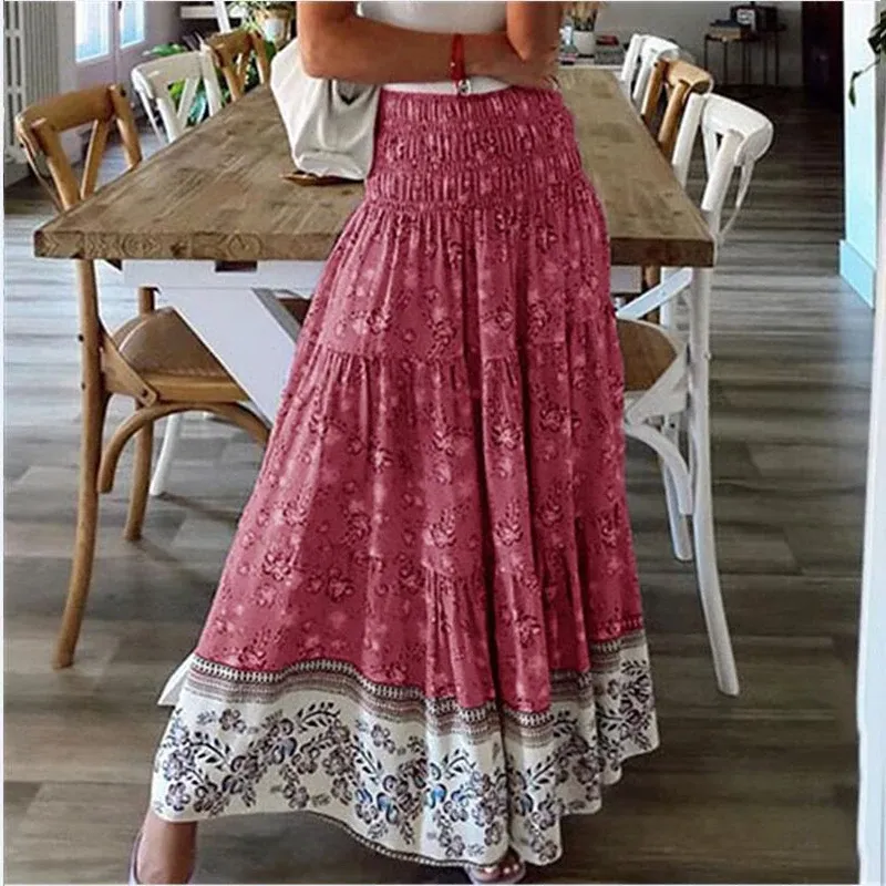 Pleated Skirt Pink Flowy Maxi Skirt Pleated Skirts Polyester Flowy