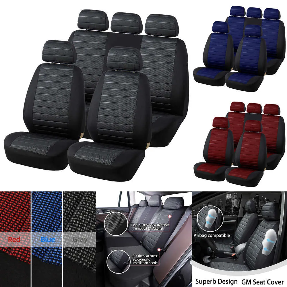 Aggiorna il set completo di interni per auto compatibili con airbag universale, copertura protettiva del sedile in tessuto resistente all'usura in fibra di poliestere