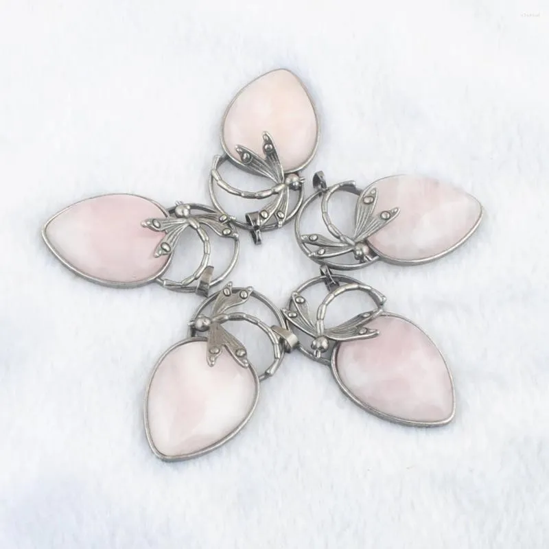 Pendentif Colliers Rose Naturel Rose Quartz Pierre Libellule Charme Amulette Bijoux En Gros 5 pcs TN4039