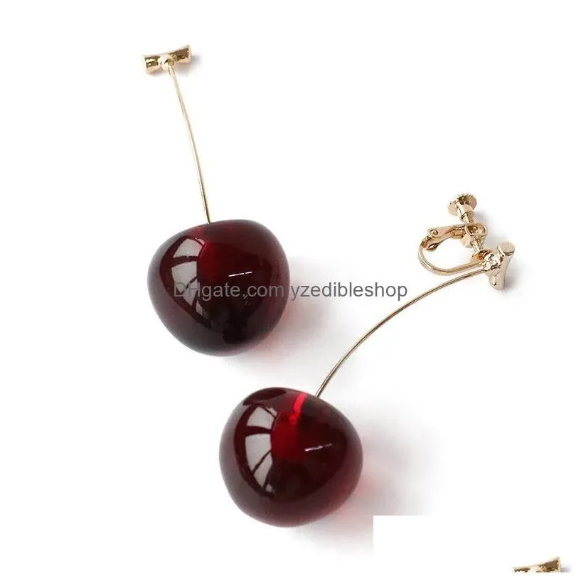 Cuelga los pendientes de la lámpara coreano lindo claro resina cereza para las mujeres color oro plateado fruta gota declaración joyería brincos entrega dhbni