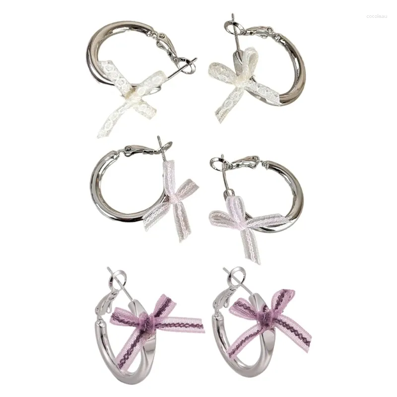 Hoop Earrings Lace Ribbon Bowknot Drop Ear Jewelry For Daily Wear Gatherings DropShip
