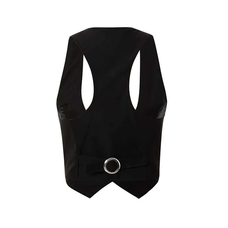Y2K Tuxedo Denim Vest for Women, Vintage Steampunk Racerback