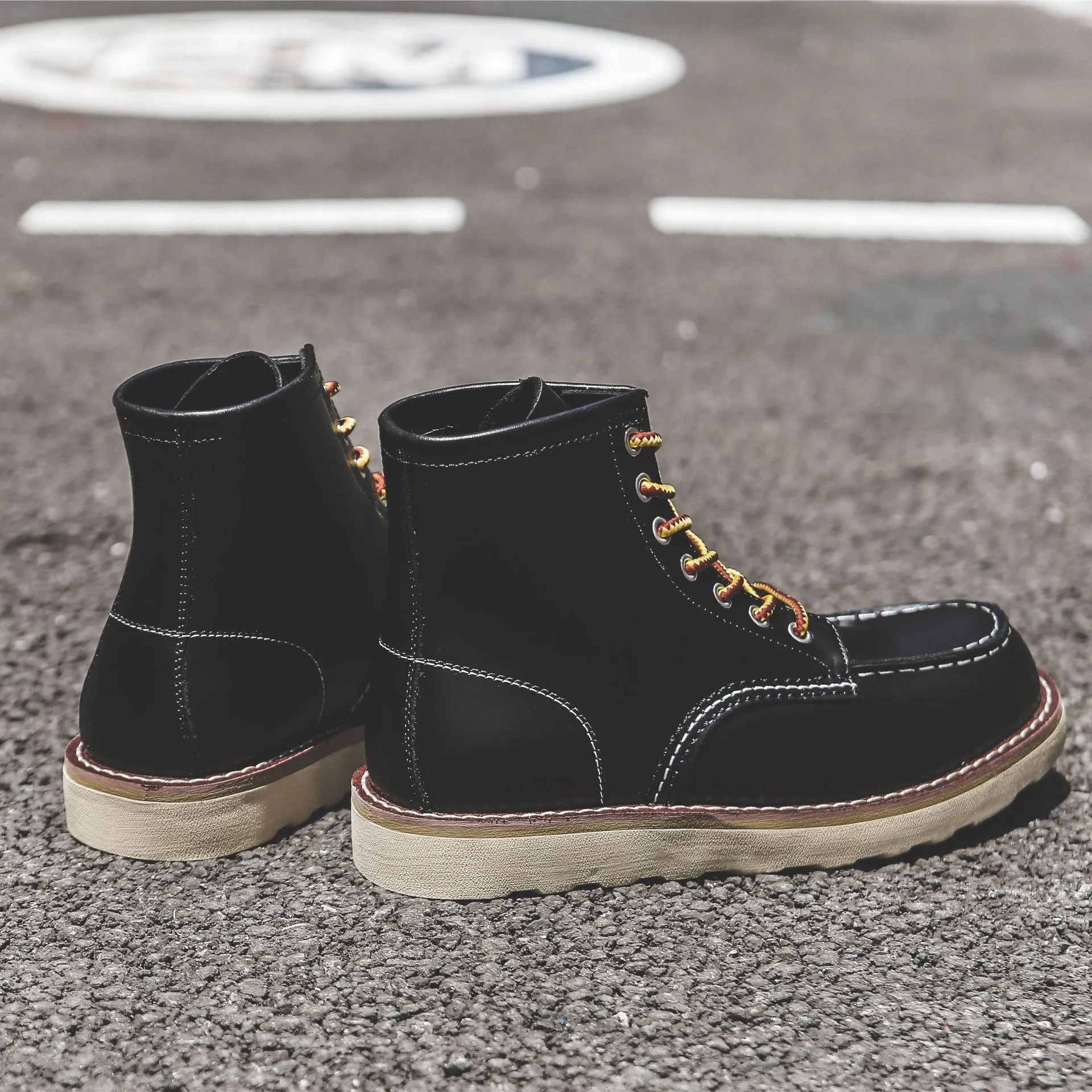 Herren Frühling Winter Freizeitschuhe Runde Zehen Echtleder Arbeitsstiefel Knöchel Vintage Militär Motorradstiefel Schnee Warm Große Größe_voghion.com