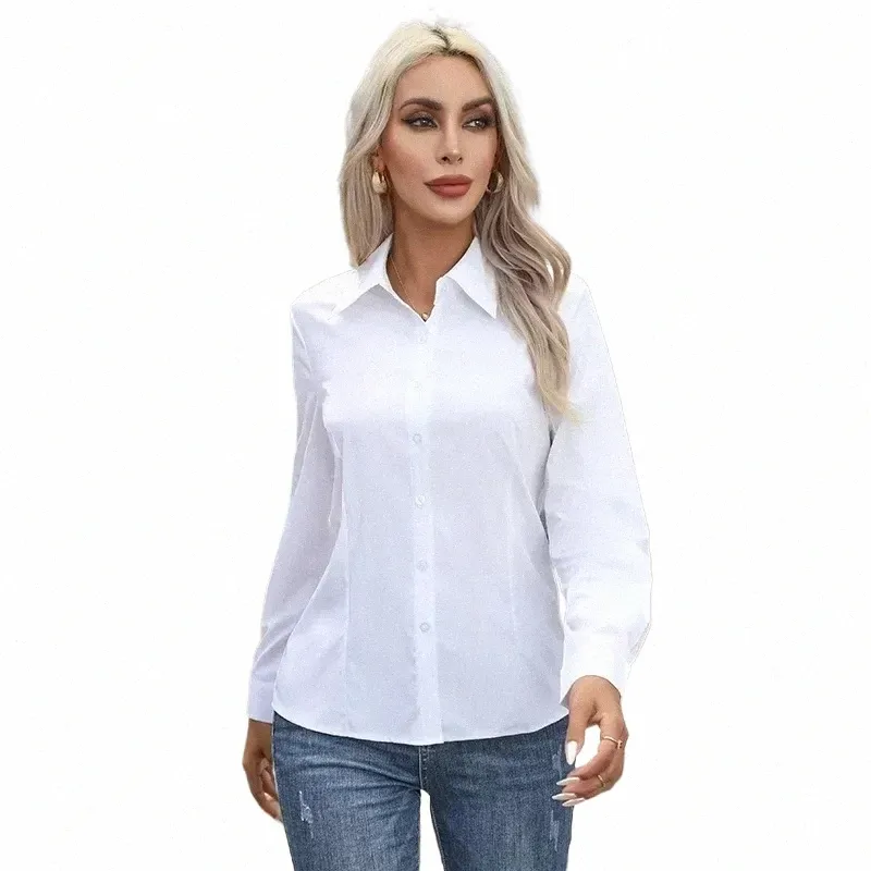 Camicia bianca Donna Fi Busin Camicie Office Lady Lg Manica Camicetta L-6XL Abbigliamento donna Butt Shirt Taglie forti Donna Top p4xY #