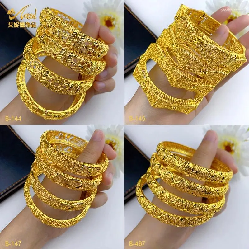 Bangle Aniid Dubai 24K Gold Color Banles for Women Style African Luxury Charm Bracelets Wedding Etiopian Arabski biżuteria ręczna