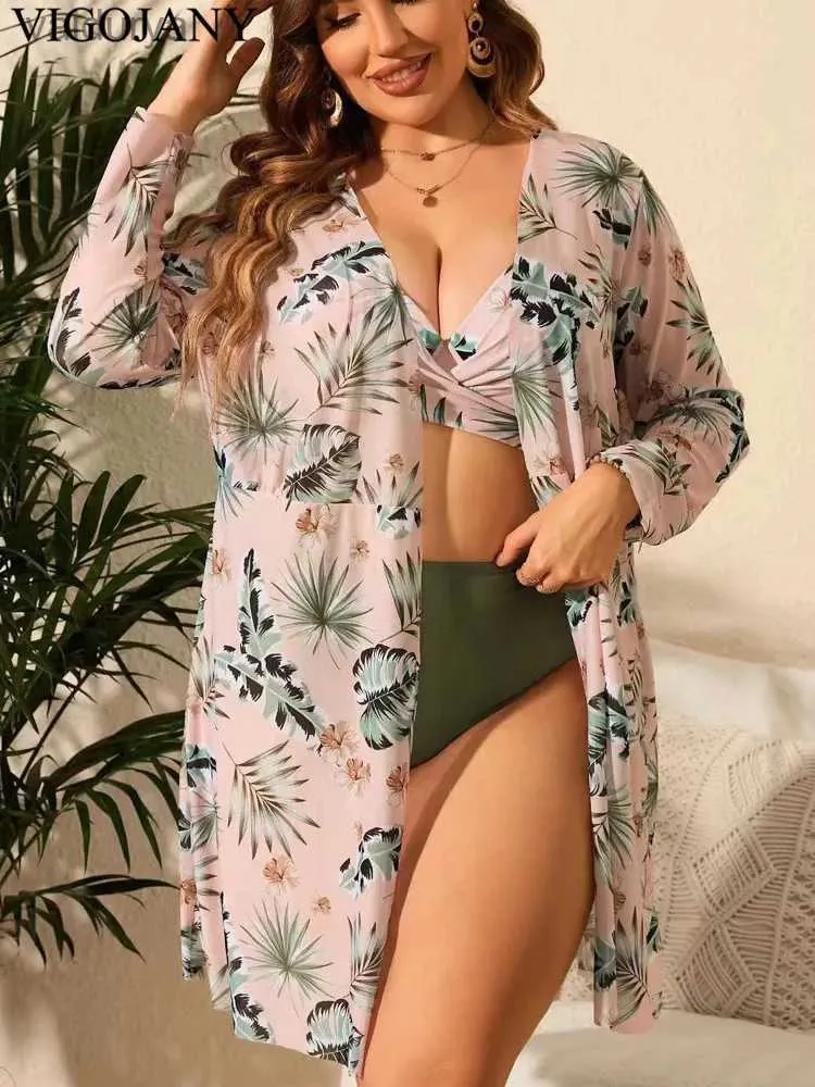 Swimwear femminile Vigojany 2024 sexy Smock a 3 pezzi Smock Plus Bikini Set da donna Cross Up Up Big Swimsuit High Wibby Bareding Suet YQ240330