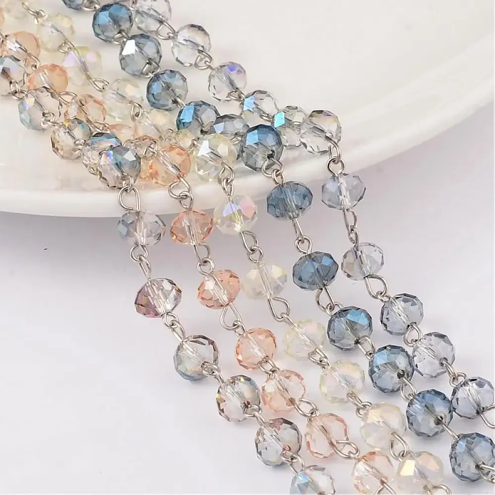 Komponenten, 8 x 5 mm, galvanisierte, facettierte Glas-Rondelle-Perlen, Platin-Ketten, Schmuckzubehör für die Herstellung von Halsketten, Armbändern, 1 m/Strang (39,3 Zoll)