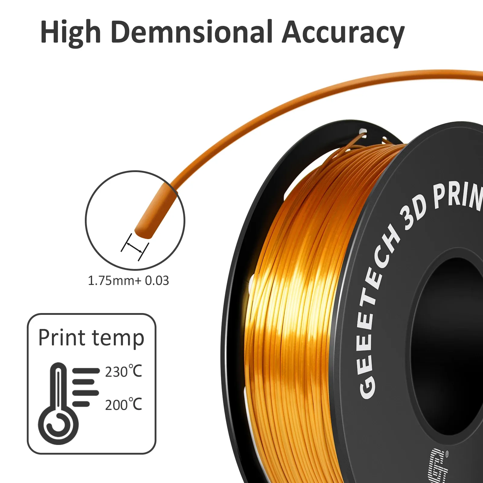 Filo filamento 3D di seta PLA di Geeetech 1 kg 1 kg 1,75 mm filo spool 3D materiale di stampa 3D, pacchetto di aspirapolvere rapido