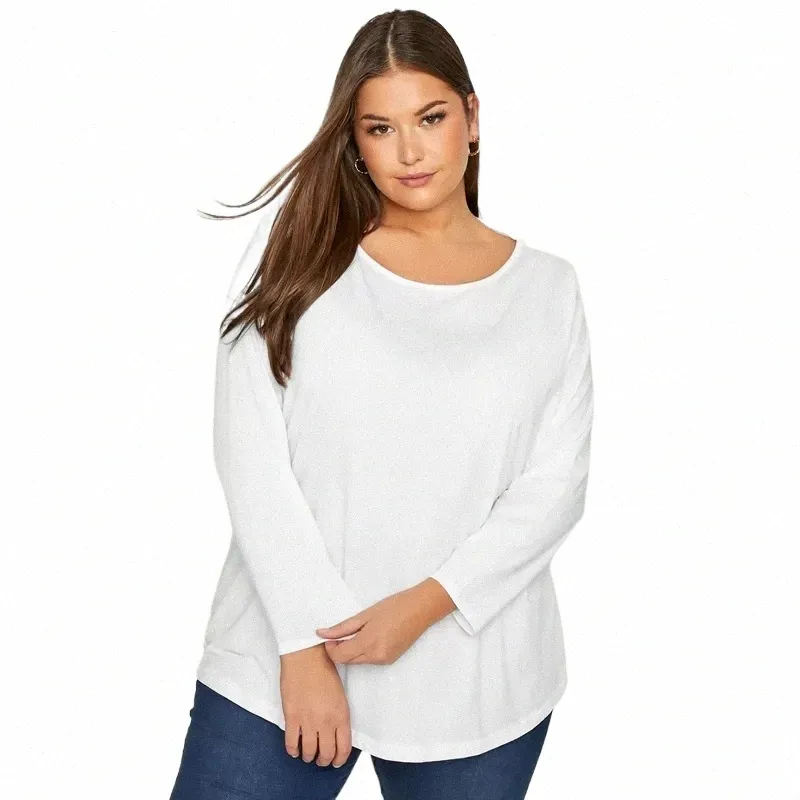 plus Size Spring Autumn Elegant Cott T-shirt Lg Sleeve Solid White Basic Tops Tee Large Size Casual Blouse 4XL 5XL 6XL 7XL K8bR#