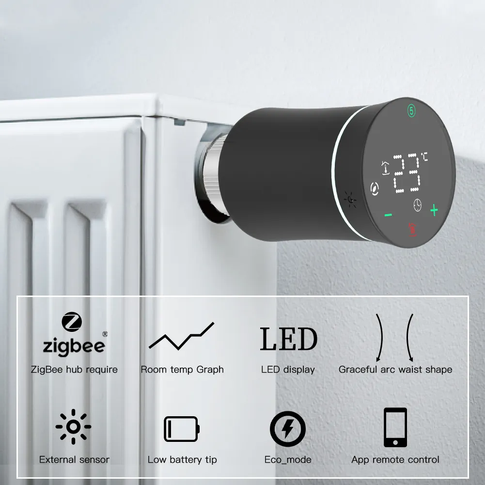 Moes tuya zigbee3.0 Nouveau éditeur de radiateur vanne de vanne intelligente chauffage de température thermostat programmable TRV Alexa Contrôle vocal