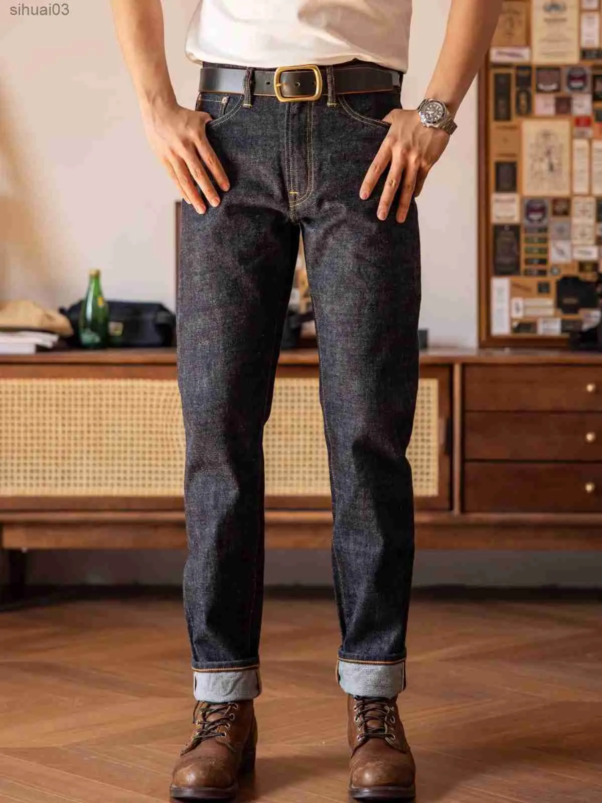 Mäns jeans röda tornado 501 ct (anpassad avsmalnande) jeans 14oz selvedge denim byxor sanforizedl2403