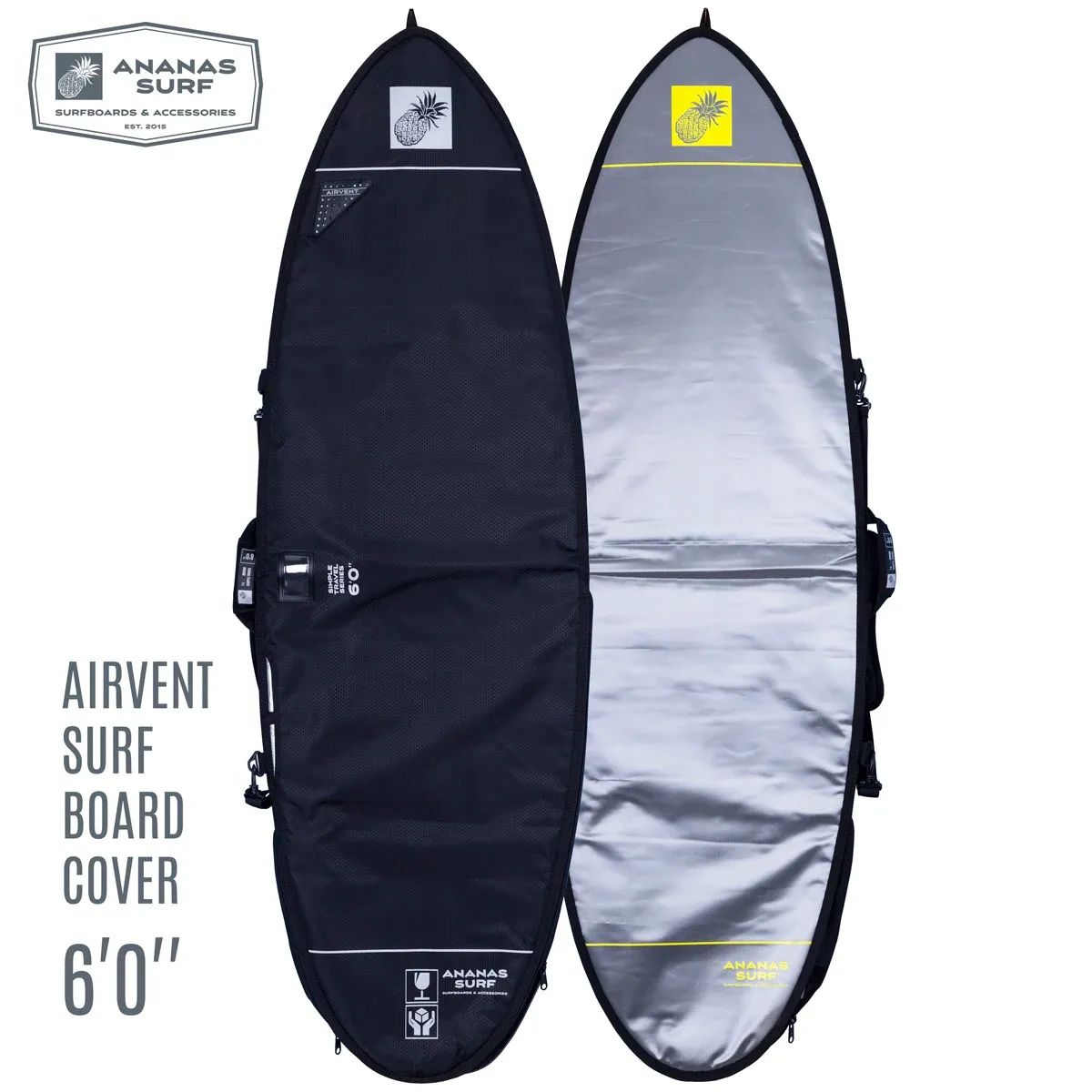 Taschen Surfbrett-Taschenhülle Ananas Surf 6ft.0 in. Airvent Shortboard Protect Travel Boardbag 6'0"(185cm)