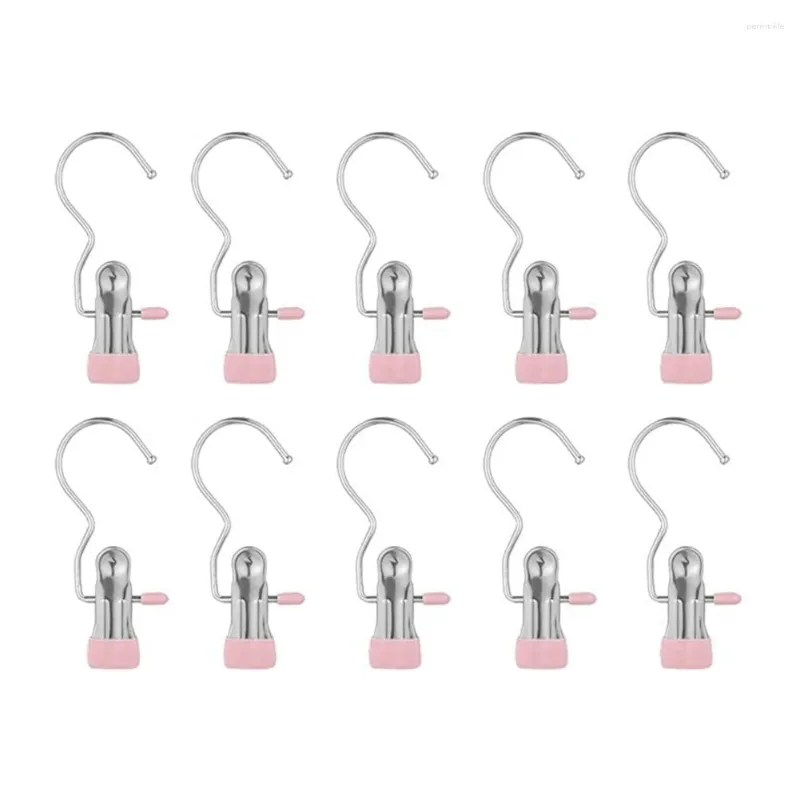 Cuillères robustes crochets de suspension Clips cintres de bottes pour placard pince à linge vêtements chapeau pantalon serviette rose 10 PC