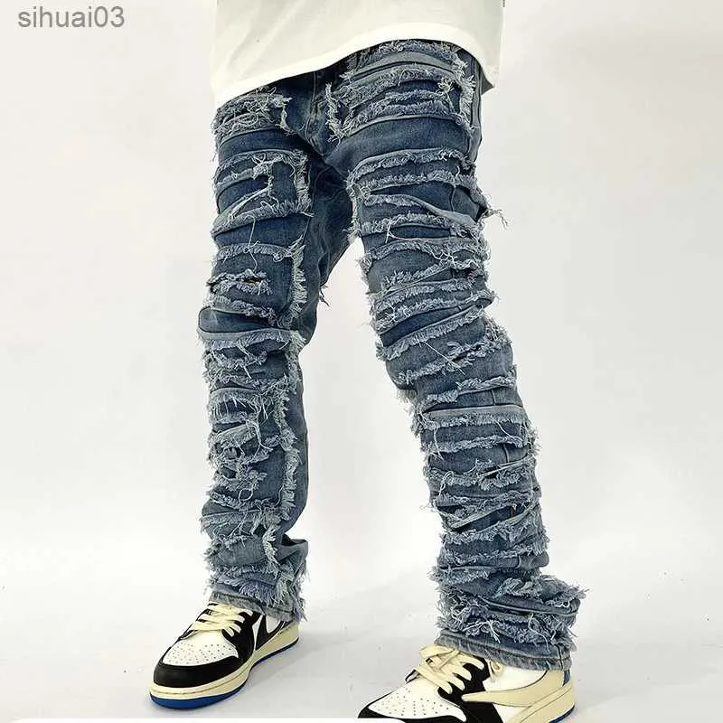 Jeans masculin vintage Torn Torn Mens Strom Straight HARAJUKU HIP-HOP LOBE LOBE LOBE LOBTER LOBLE AMBE