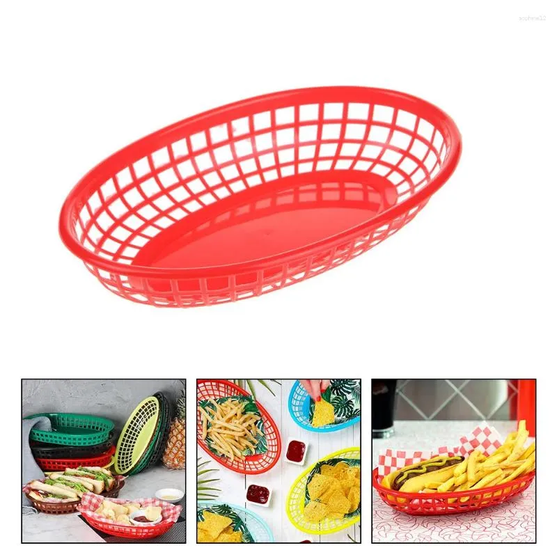 Utensílios de jantar 12 pcs chips bandejas de cesto redondo cestas de pratos de plástico frutas frias francês lanche