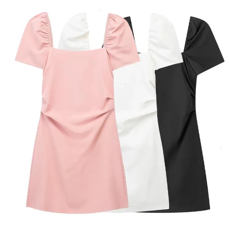 ZA卸売女性服夏のセクシーな正方形襟短袖バックレスリネンドレス