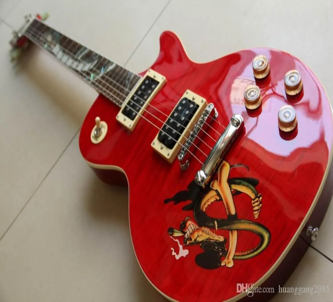 Gibsolp – guitare électrique Slash personnalisée, incrustation de serpent en acajou et ormeau, qualité en rouge l 1208107626922