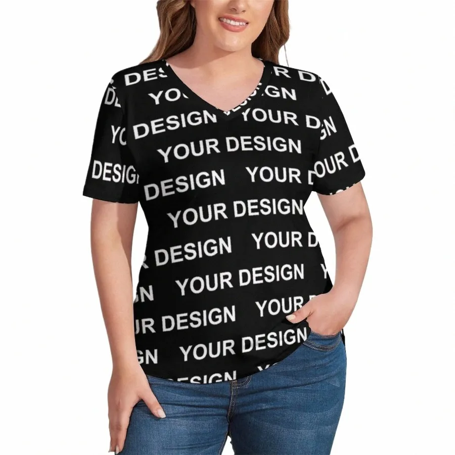 design T-shirt personalizzate Custom Made Your Image T-shirt con scollo a V T-shirt donna elegante a maniche corte T-shirt estiva con stampa Plus Size E7tB #