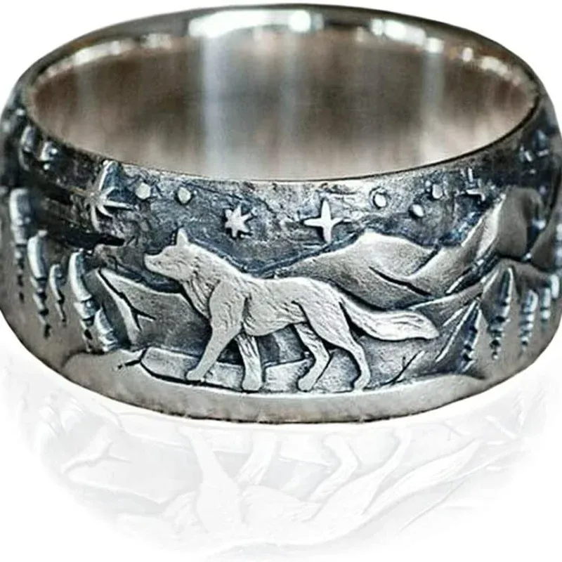 PikaLF Bague Loup Slavo Pour Homme, Bague Tête De Loup Nordique Viking