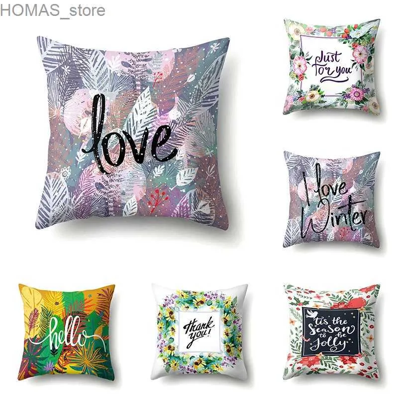 Pillow 45x45cm Summer Alphabet Floral case Wedding Party Couple Home Decor Colorful Tropical Plant Leaves Sofa Cushion Cover Y240401