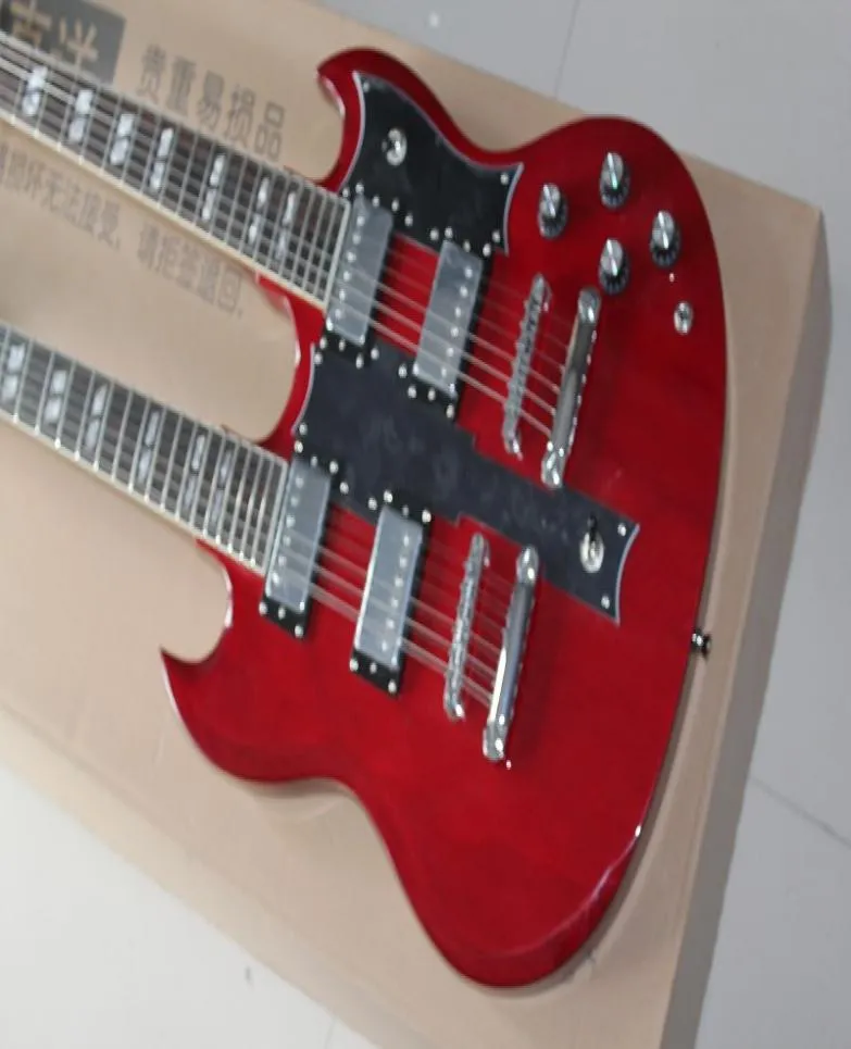 Chitarra elettrica tonica a 6 corde con doppio manico, 12 corde, mogano rosso, acquisto consigliato dall'acquirente2247199