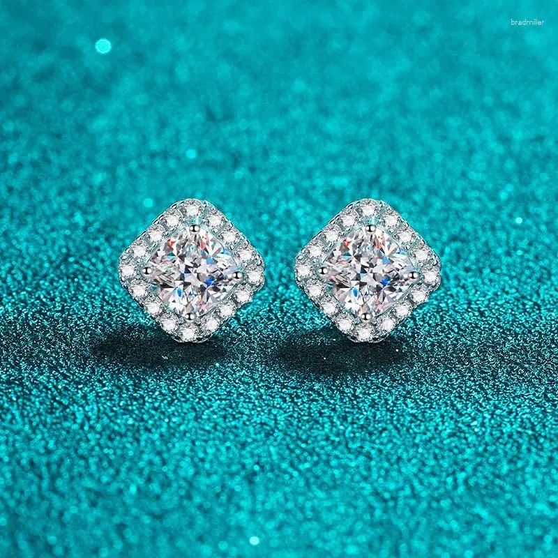 Stud Earrings Luxury Platinum For Women Fat Square 1/2ct Moissanite Diamond Pt950 Wedding Ear Fine Jewelry Gift