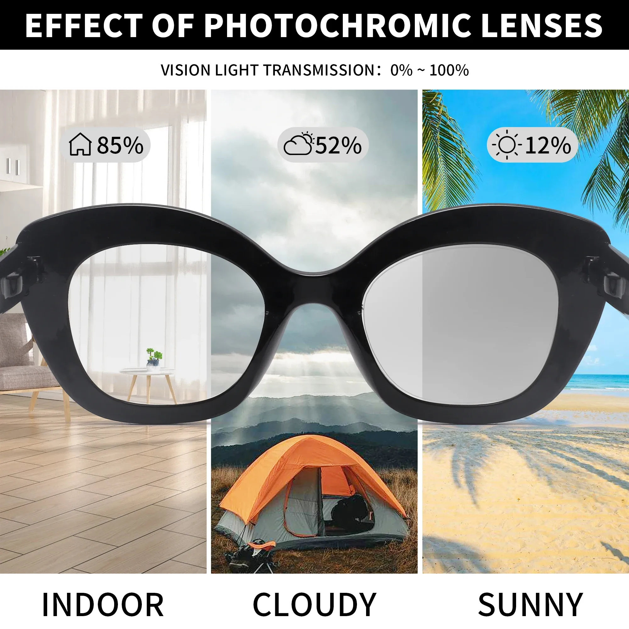 JM Photochromic Cat Eye Blue Light Blocking Reading Glasses  display picture 3