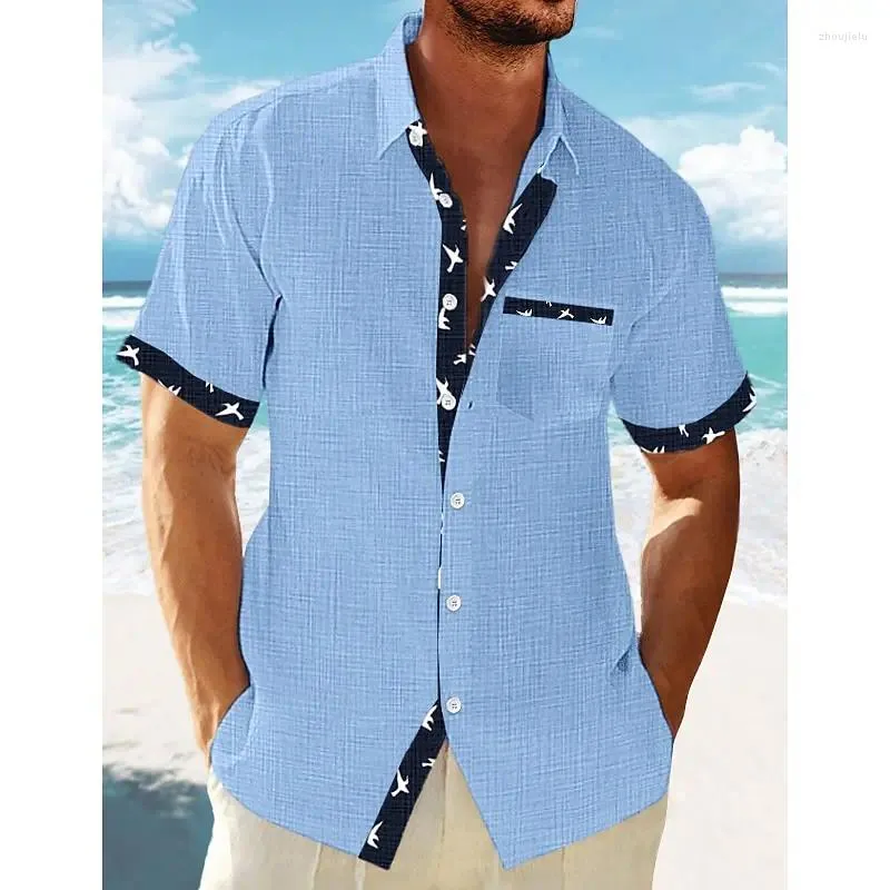 Camisas casuais masculinas camisa havaiana praia manga curta listrada lapela primavera e verão roupas de férias confortáveis macio