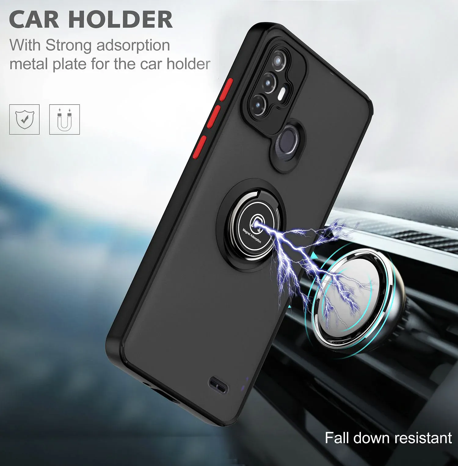 Luxury Translucent Case for ZTE Blade A52 Car Magnetic Ring Holder Armor Shockproof Soft Silicone Edges Phone Cover ZTE BladeA52