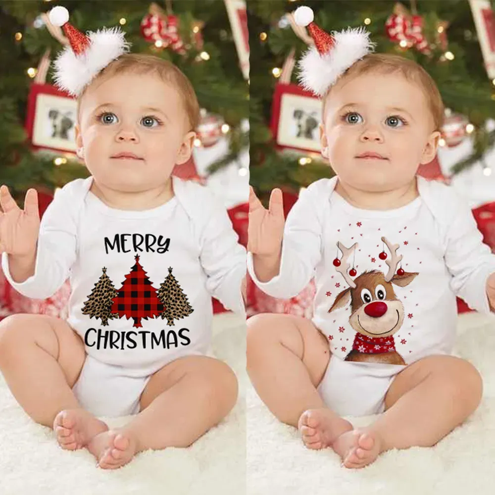 Newborn Christmas Clothes Deer Print Romper: Soft Cotton Infant Jumpsuit,  Long Sleeve Holiday Outfit for Baby Girls and Boys, Christmas Sweater Romper