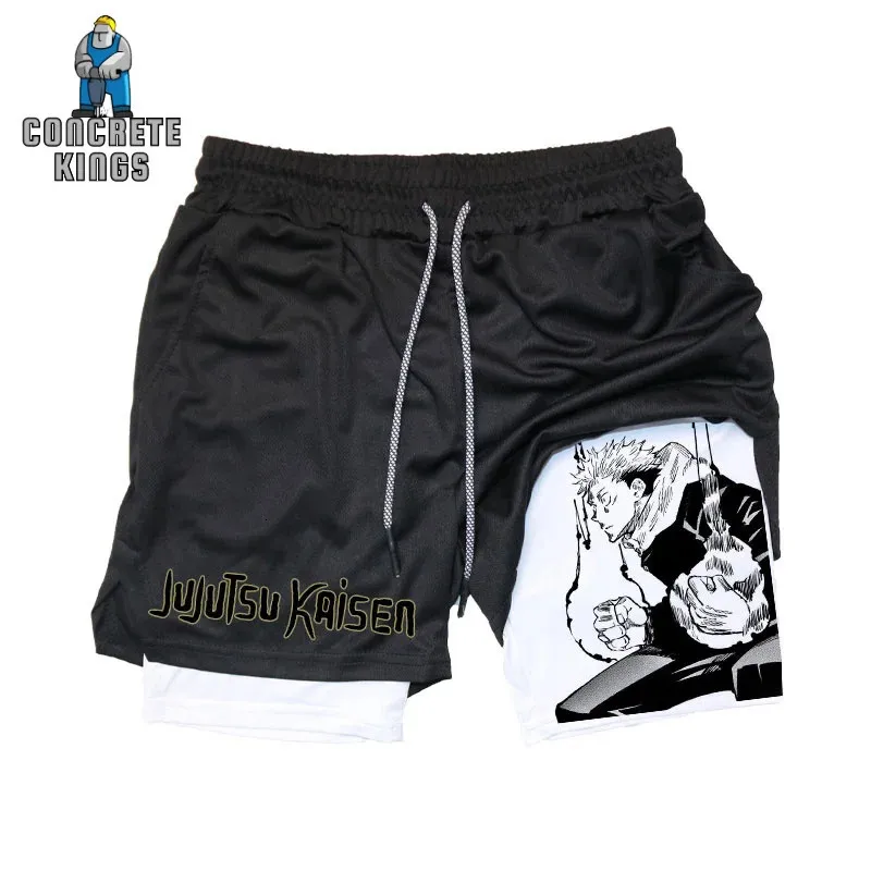Jujutsu Kaisen Anime Gym Shorts Men 2 i 1 Performance Sports Short Pants Workout Fitness Jogging Quick Dry Running Black 240323
