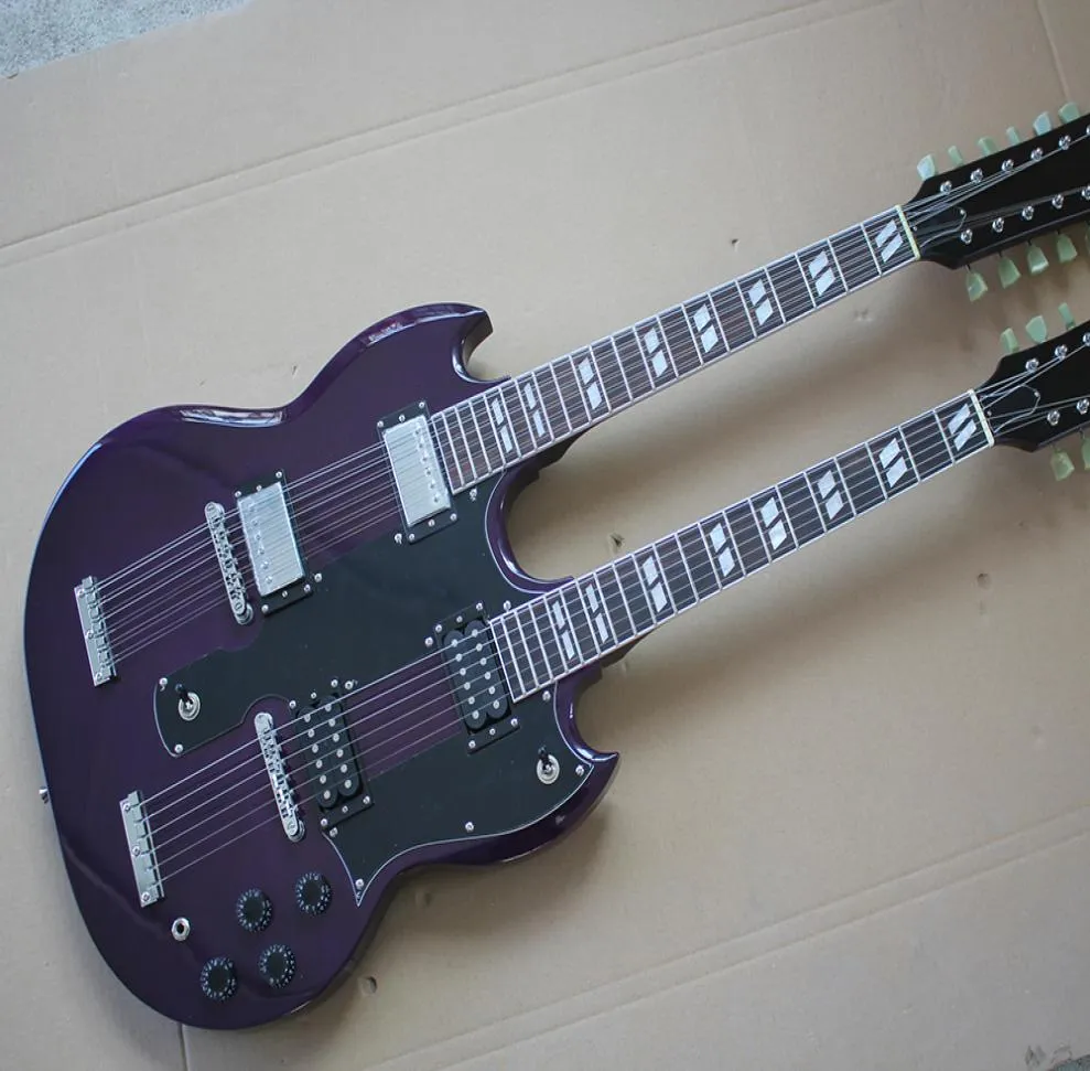 ファクトリーカスタムパープルダブルネックエレクトリックギター612ストリングギタークロームハードウェアホワイトピックガードフファーカスタマイズ6022167