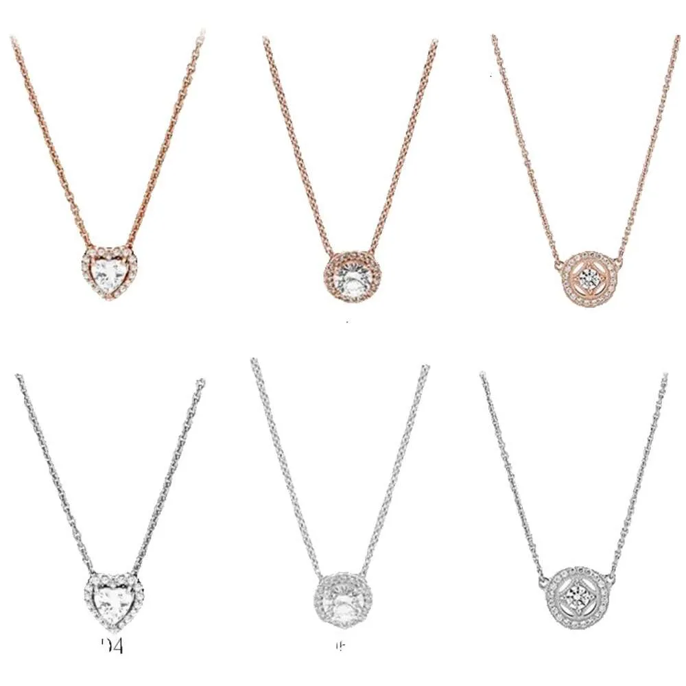 Äkta S Sterling Sier Fit Couple Rose Gold Classic Elegant Necklace Set Diy Love Heart Blue Critte Charm för pärlor Charms