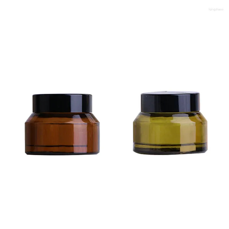 Storage Bottles 10pcs15/30/50g Empty Face Cream Jar Eye Shadow Olive Green/Brown Glass Portable Refillable Bottle Cosmetic Container