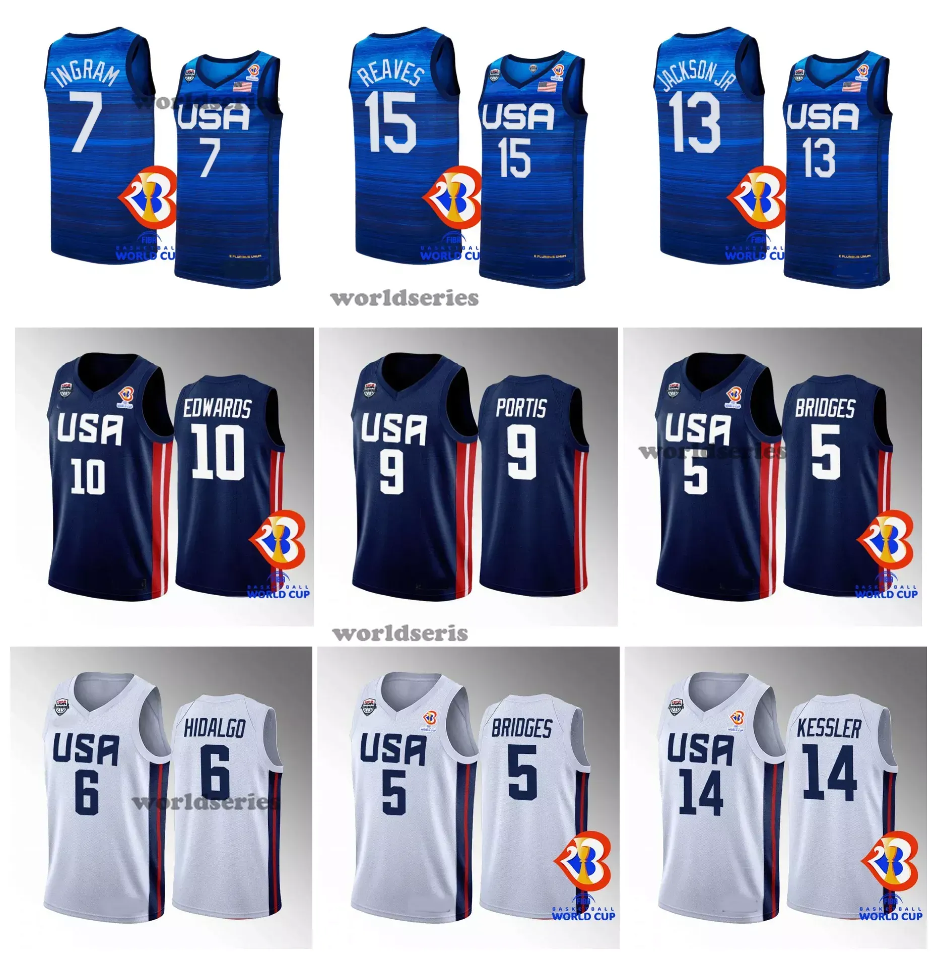 Maillot de basket-ball de l'équipe de la Coupe du monde 2023 des États-Unis Anthony Edwards Brandon Ingram Paolo Banchero Mikal Bridges Jalen Brunson Jaren Jackson Jr. Hot