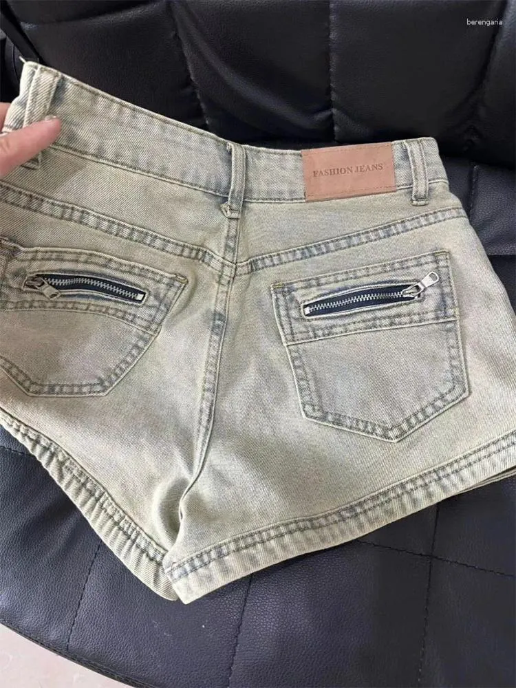 Kadınlar Kot Kore moda gyaru pantolon yüksek bel fermuar denim şort seksi mavi geniş bacak grunge bahar yaz caddesi