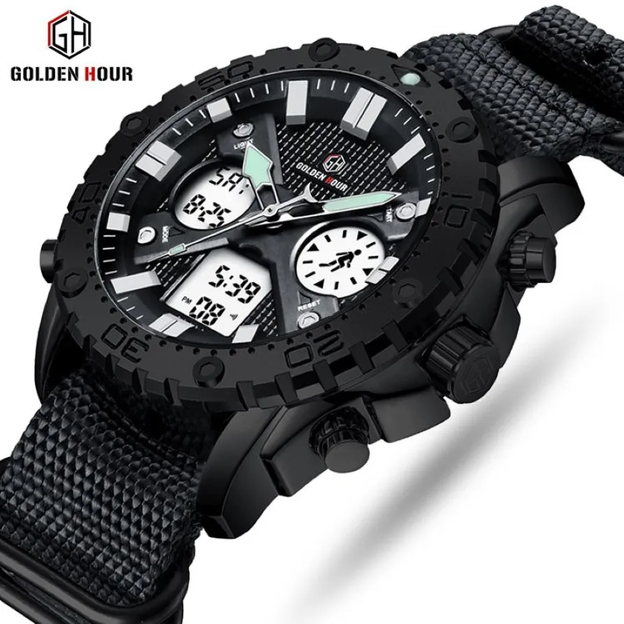 Top Marke GOLDENHOUR Männer Uhr Männer Digital Quarz Sport Uhr Relogio Hombre Militärische Wasserdichte Armbanduhr Relogio Masculino275P