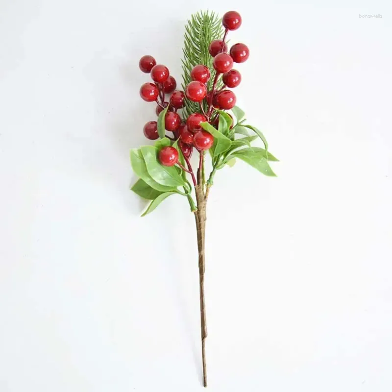 Decorative Flowers 1pcs 33CM Artificial Plant Juniper Leaf Red Berry Christmas Flower Bundle Home Decoration DIY Handmade